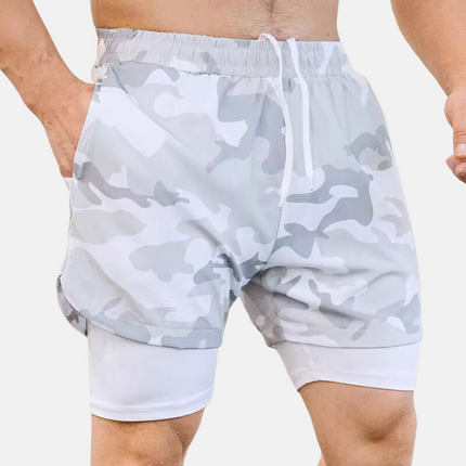 Pantalones cortos de fitness 2 en 1 para hombre para el gimnasio con bolsillo interior