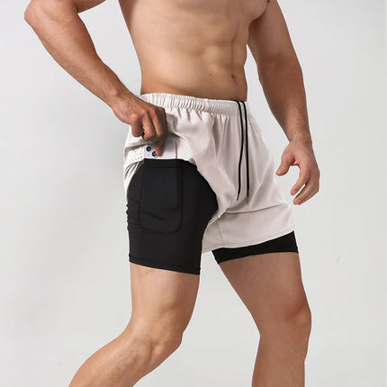 Pantalones cortos de compresión 2 en 1 para hombre para correr