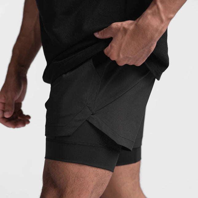 Pantalones cortos deportivos 2 en 1 para hombre con bolsillo antirrobo para el gimnasio