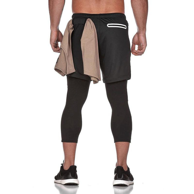 Pantalones cortos de fitness 2 en 1 para hombre con leggings para entrenar