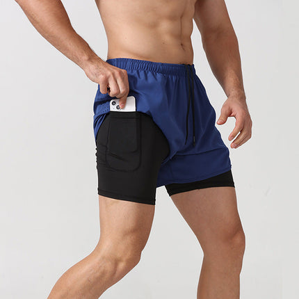 Pantalones cortos de compresión 2 en 1 para hombre para correr