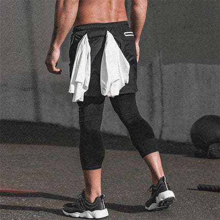 Pantalones cortos de fitness 2 en 1 para hombre con leggings para entrenar