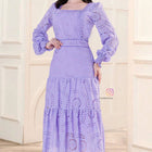 Vestido bordado lavanda en encaje 100% algodón