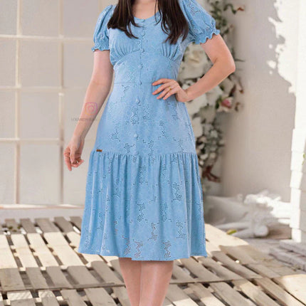 Vestido de punto de encaje azul con diseño forrado - Recién llegado