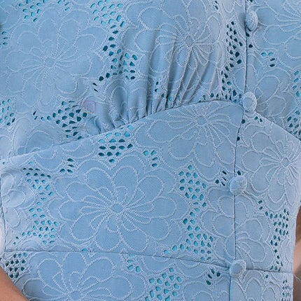 Vestido de punto de encaje azul con diseño forrado - Recién llegado