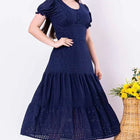 Vestido de punto de encaje azul marino con forro