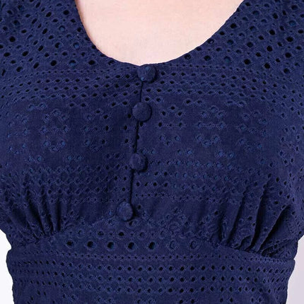 Vestido de punto de encaje azul marino con forro