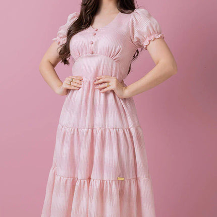 Vestido de gasa con botones falsos.