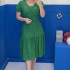 Vestido midi verde de punto con encaje forrado