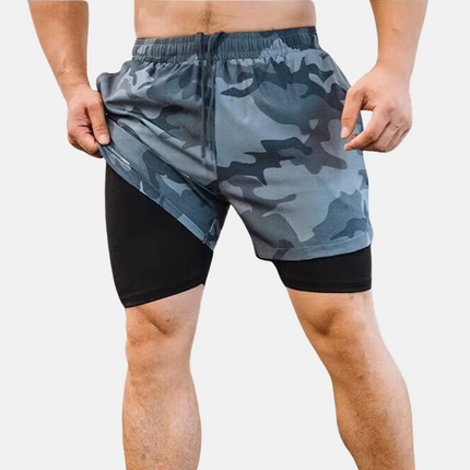 Pantalones cortos de fitness 2 en 1 para hombre para el gimnasio con bolsillo interior