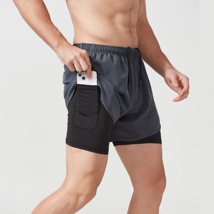 Pantalones cortos de compresión 2 en 1 para hombre para correr