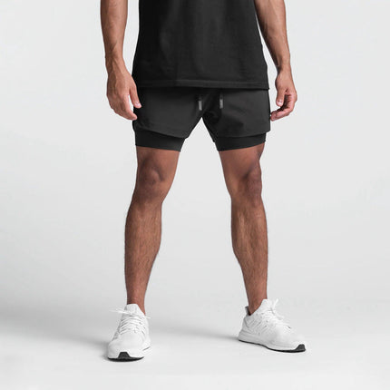 Pantalones cortos deportivos 2 en 1 para hombre con bolsillo antirrobo para el gimnasio